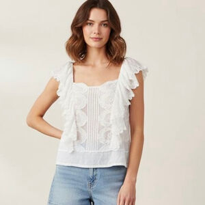 LA VIE By Rebecca Taylor Cottage core SHELL EMBROIDERED COTTON TOP BLOUSE SZ XL